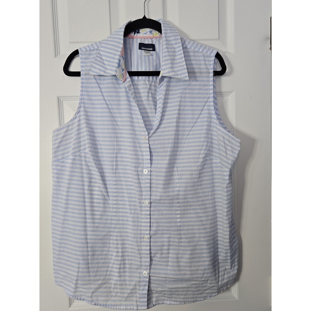 Basic Edition Womans Plus Size‎ Blouse Size 1X sleeveless. Blue & White Stripes